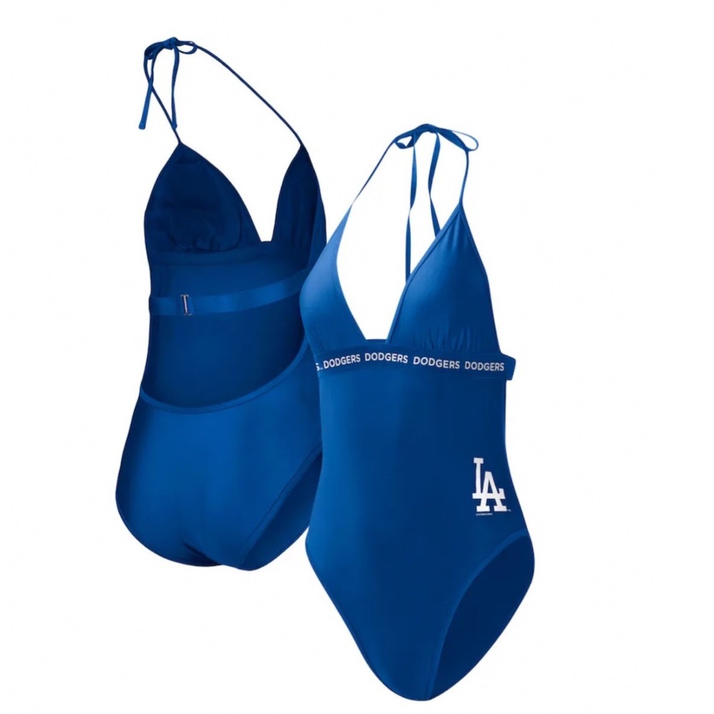 MLB Los Angeles Dodgers Swimsuit Size M Halter One Piece Blue Swimwear NM35A839